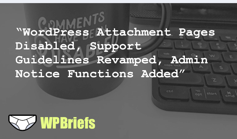 Updates to WordPress attachment pages in version 6.4, revamped support guidelines, new admin notice functions, and an enterprise survey.